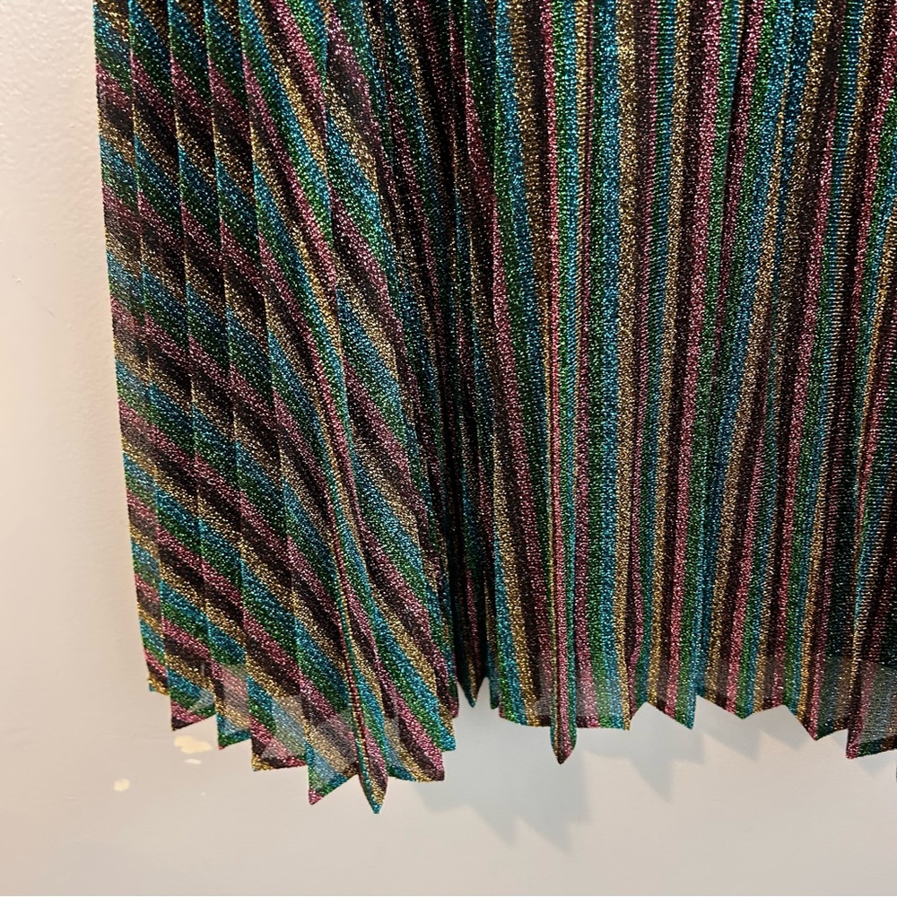 Boden Multicolor Rainbow Striped Pleated Glitter Metallic Midi Skirt Size 6 - Picture 8 of 10